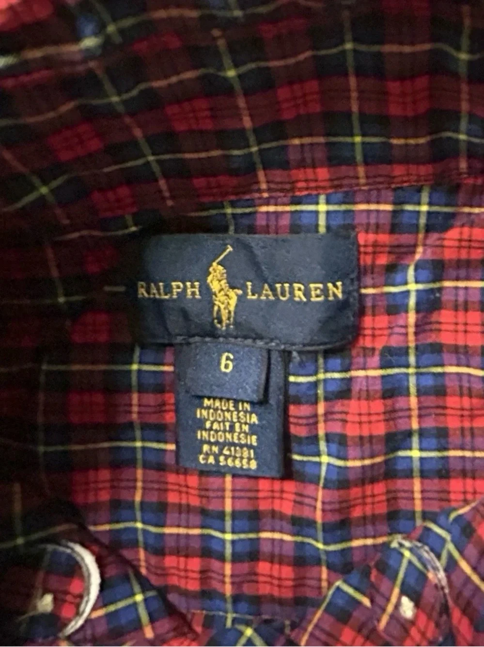 Boy’s Ralph Lauren Red Blue Plaid Button Down Shirt Size 6